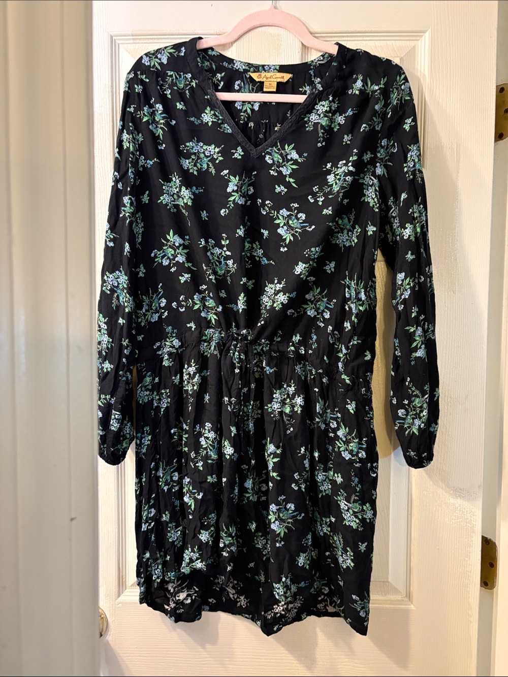 April Cornell Black Floral V-Neck Long Sleeve Dress